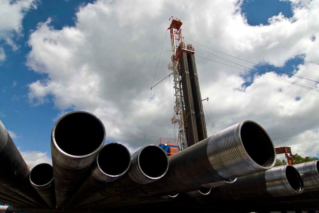Drilling rig and well service pipework in the field